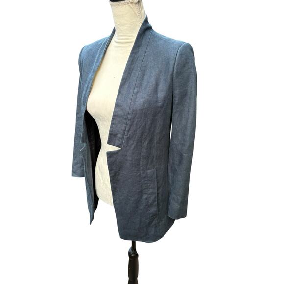 AYR The Coup Navy 100% Linen Notched Open Front Blazer Jacket - 0 - Picture 6 of 10